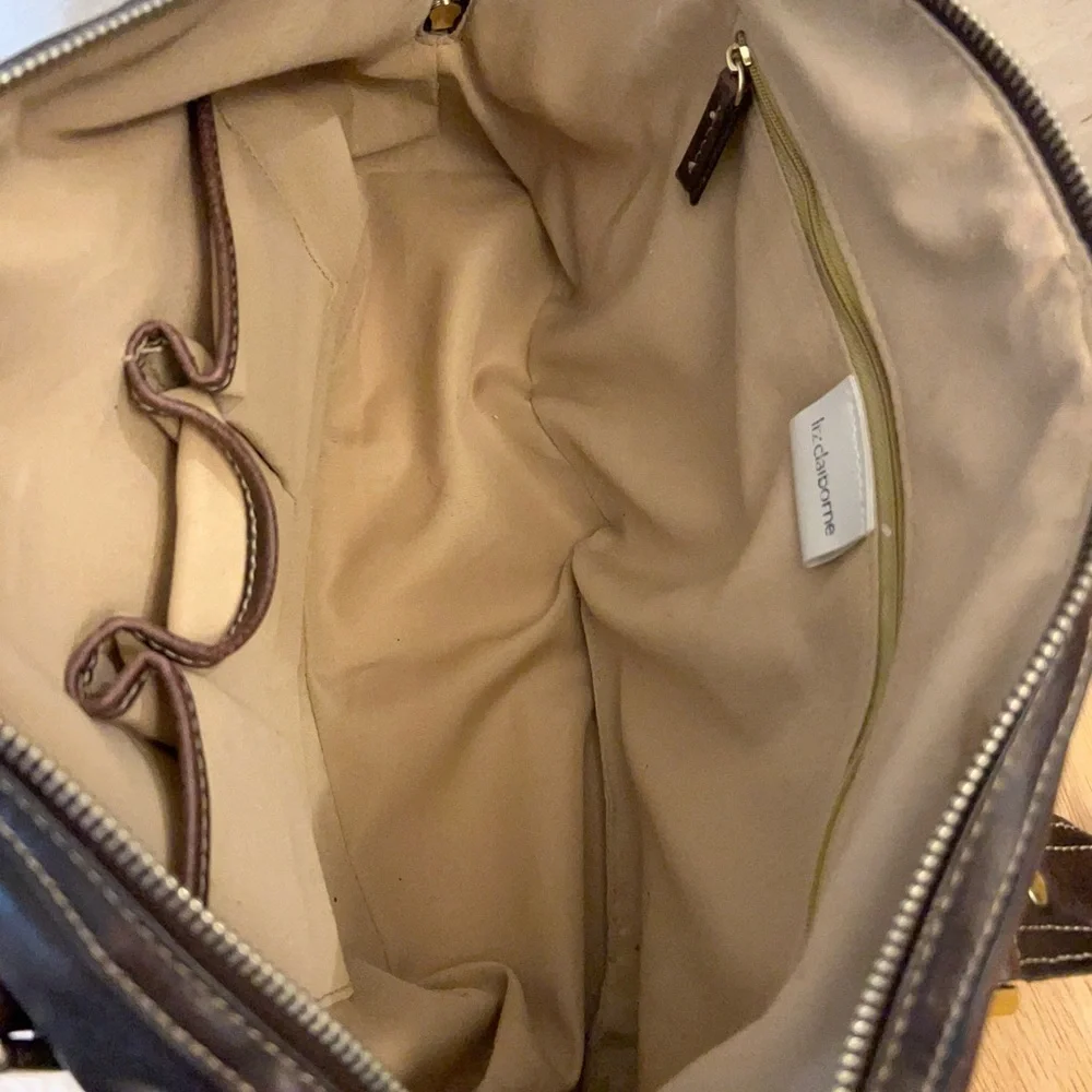 Vintage Liz Claiborne Women’s Dark Brown Leather Satchel with Dual Top Handles